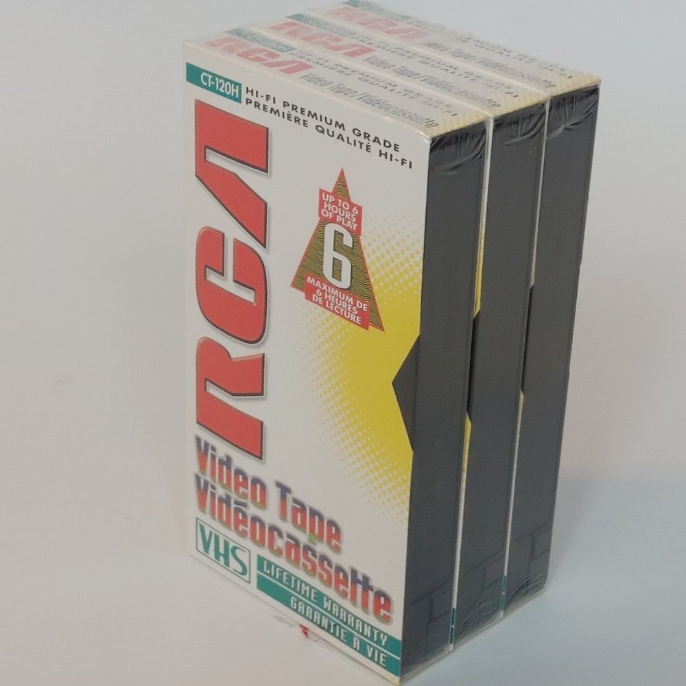 VHS RCA Blank Video Tape Lot of 3 CT-120H HI-FI Premium Quality Grade 6 Hours